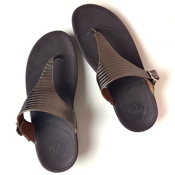 Fitflop Shoes - Fitflop Brown and Copper Snakeskin Thong Sandals